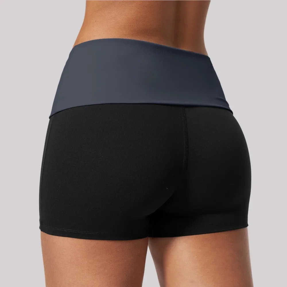 Women Fold Over Yoga Sports Shorts Summer Outdoor Recreation Hip Lifting Sports Tights Fit Fitness Running Workout Yoga Shorts