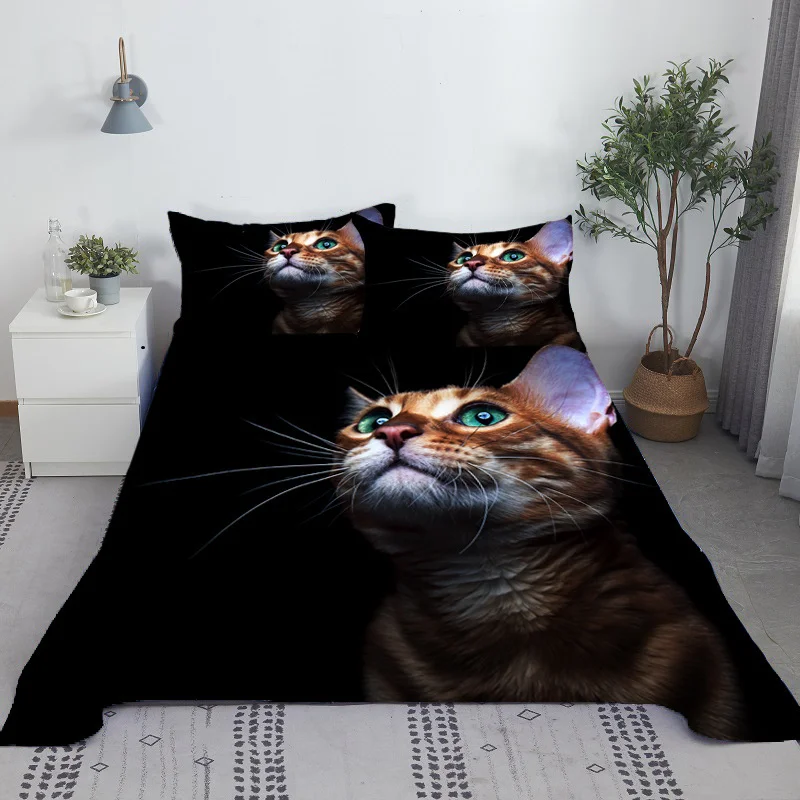 Lovely Cat Bed Sheet Set Digital Printing Polyester Bed Flat Sheet With Pillowcase Print Bedding Set 1/1.2/1.35/1.5/1.8/2.0m