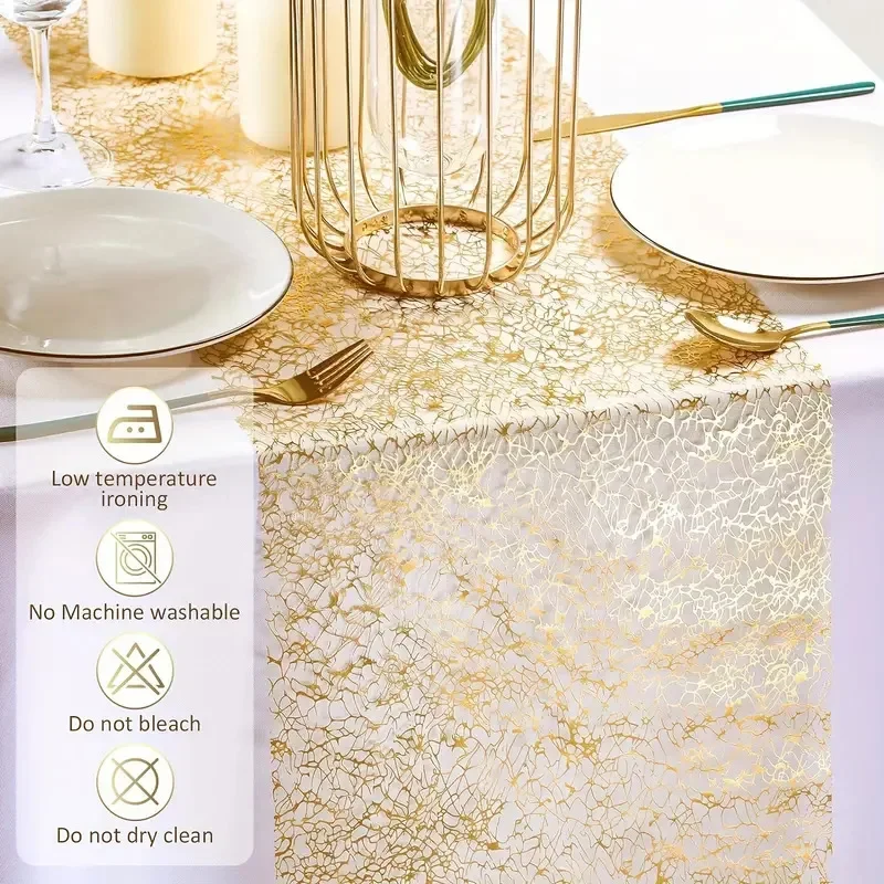 108*11in Gold Table Runners Glitter Sequin Foil Metallic Thin Mesh Table Runner Table Decoration For Wedding Birthday Event