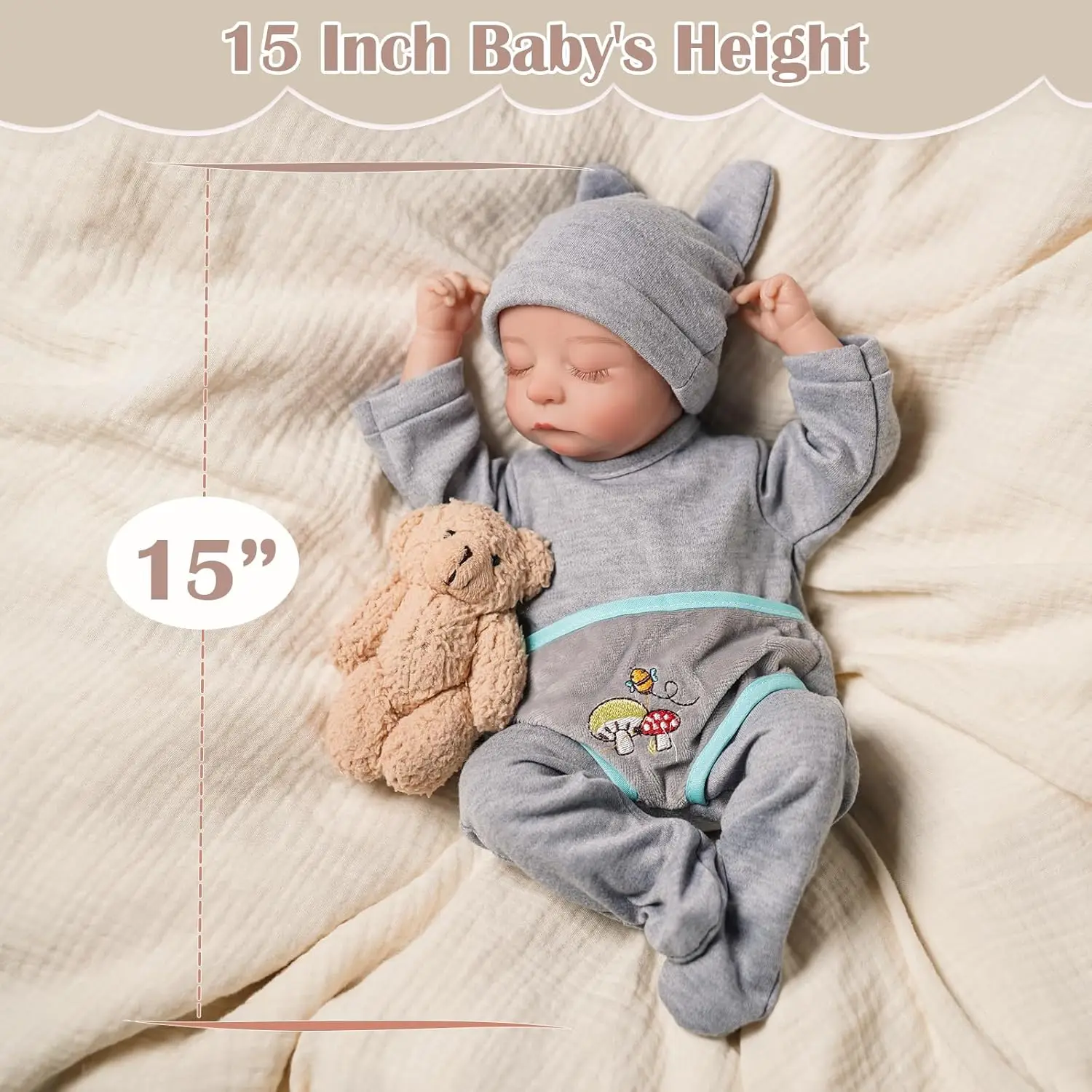 BABESIDE Reborn Baby Dolls, 15 Inch Realistic Newborn Baby Doll Boy, Real Life Baby Dolls Soft Body Poseable Sleeping Baby Doll