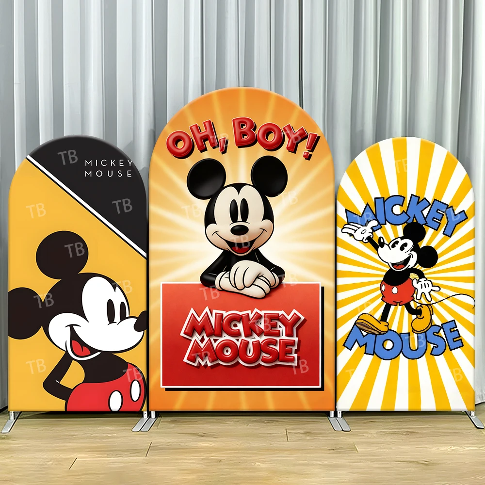 

Mickey Mouse Retro Arch Backdrop Cover Oh Boy Text Scene For Kids Birthday Party Classic Cartoon Theme Photo Booth Decor Prop