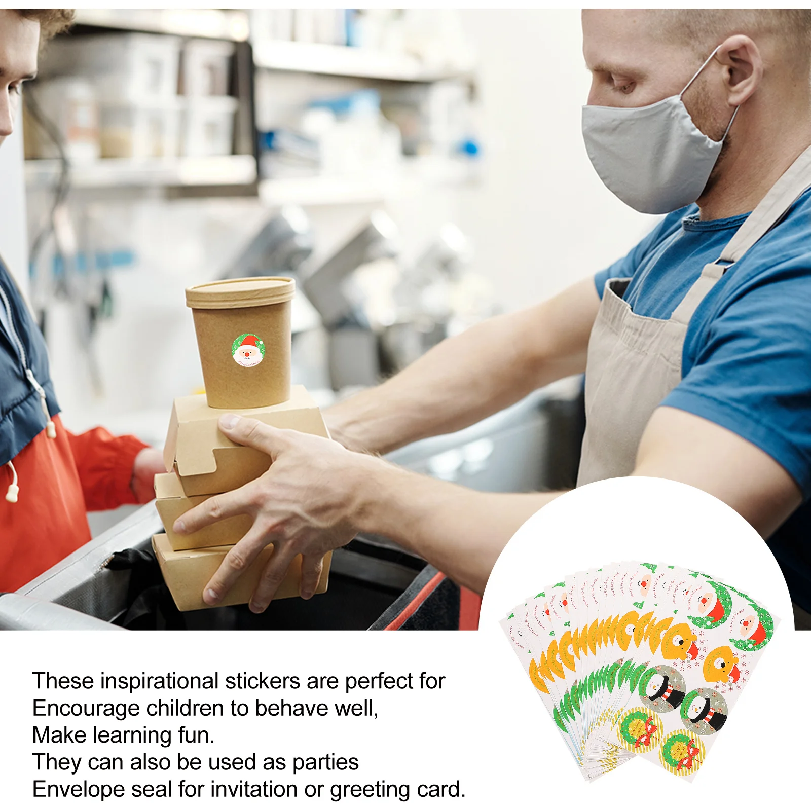 

20 Sheets Snowman Wreath Stickers Christmas Theme Sealing Decoration Baking Candy Bag Self Adhesive Festival Sticker