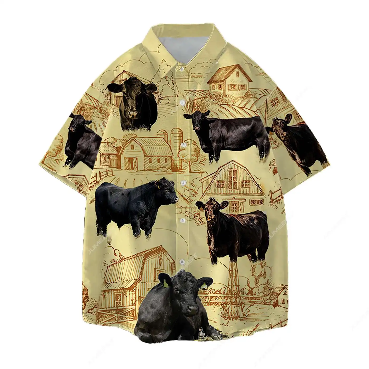 Jumeast Holstein Cow Men Hawaiian Shirt Farm Cattle Lovers Beach Aloha Shirty Women Vintage YK2 Blouse Black Angus New Clothes