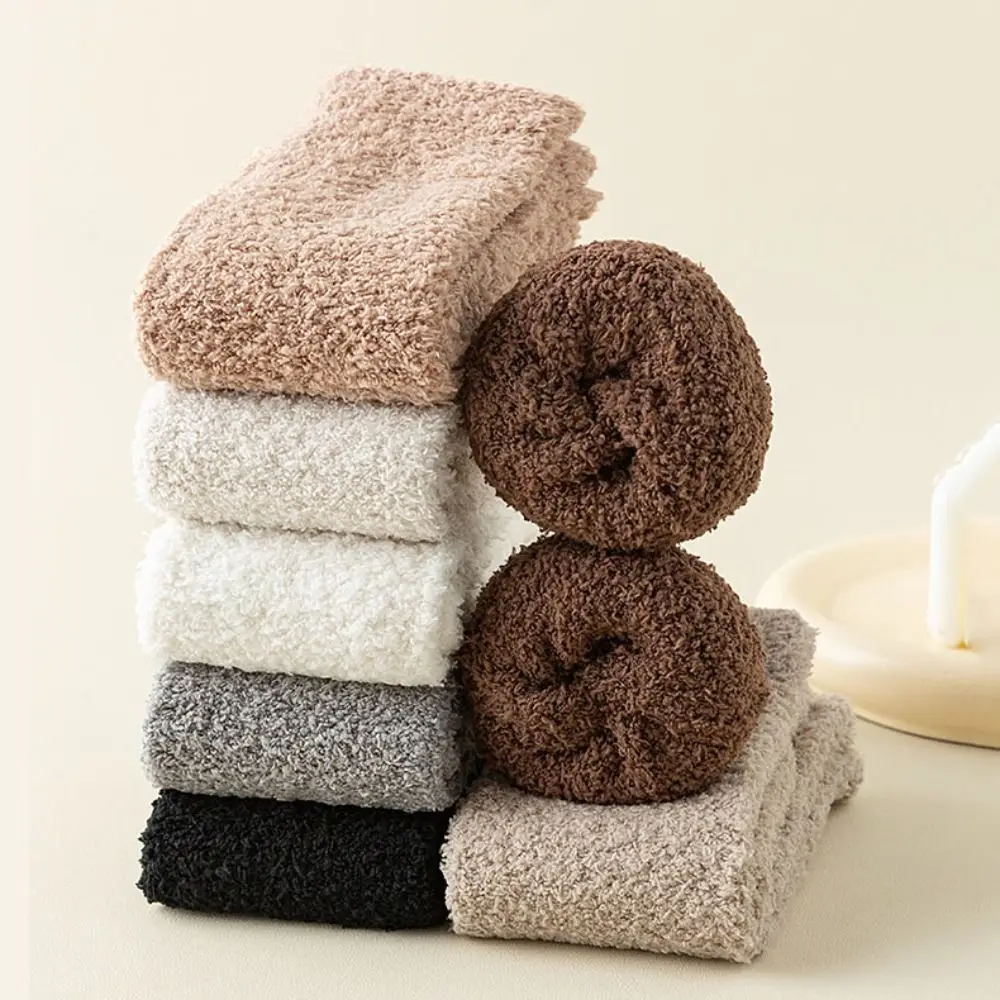Kawaii Thickened Warm Two Toe Fleece Socks Sleeping Mid Tube Separate Toe Socks Hosiery Simple Floor Socks Winter Winter