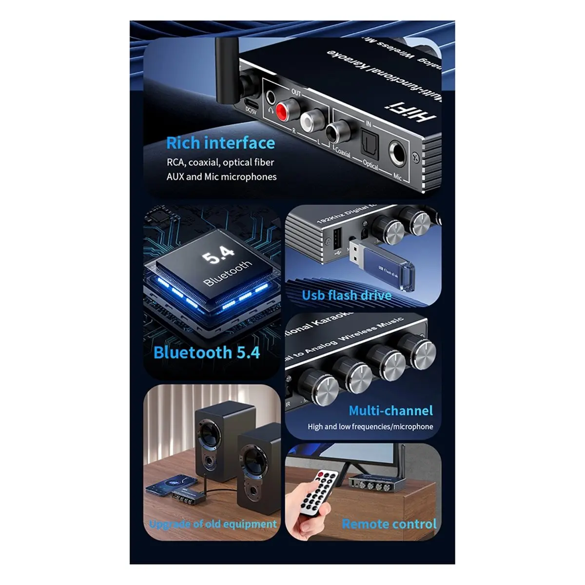 Digital Essentials New Bluetooth 5.4 Audio Receiver Digital Converter 3.5mm AUX for Coaxial USB U-Disk Karaoke Stereo Adapter