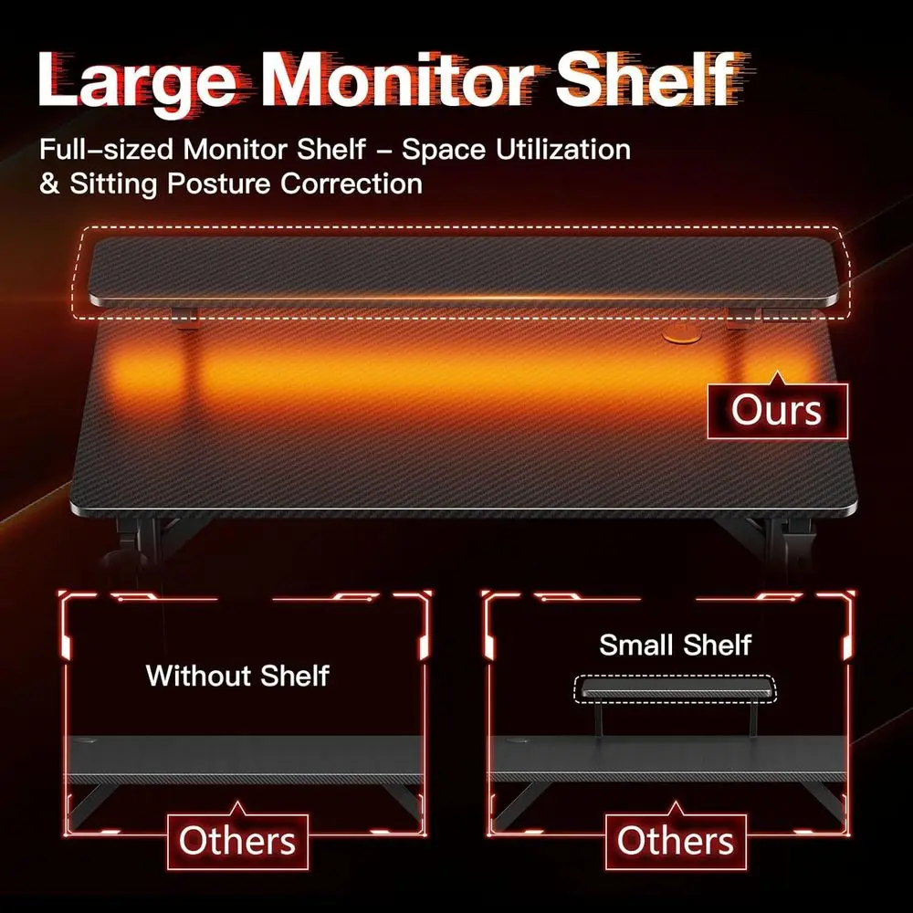 مكتب ألعاب مدمج 32 مضاء بإضاءة LED مع حامل شاشة، تصميم من ألياف الكربون، مثالي لهدايا الألعاب للأطفال والرجال #4