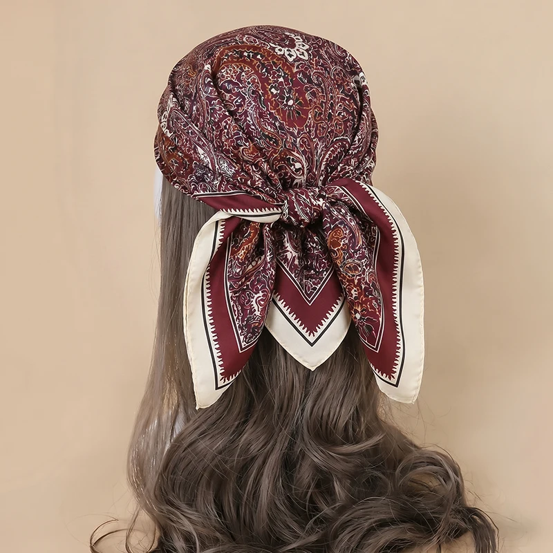 

Print Scarf Shawl Hijab Luxury Turban Fashion Female Square Headscarf Headband Neckerchief Bandana Windproof Handkerchief Wraps
