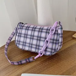 Damska torba na ramię Retro Plaid torby pod pachami pasek na zamek błyskawiczny Casual Designer małe torebki torba na ramię damska torba na ramię