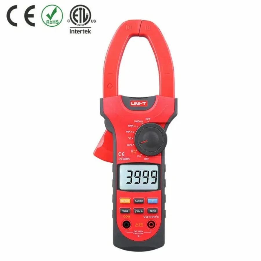 1PC NEW UNI-T UT208A AC DC Clamp Multimeter Auto Range Volt Amp Ohm Cap Hz Temp Teste In Stock Original Box#familitrade