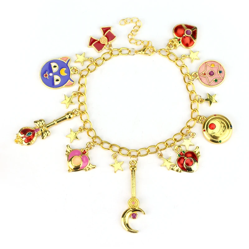 Kawaii Anime Sailor Bracelets Tsukino Usagi Pendant Nymph Moon Luna Cat Beads Bangles Cosplay Props Chains for Women Girl Gift