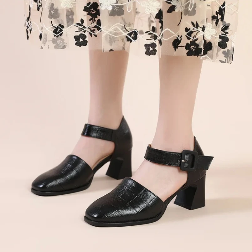 

Женские туфли-лодочки из натуральной кожи, босоножки на высоком каблуке 5 см, женская обувь для выпускного вечера с ремешком на щиколотке