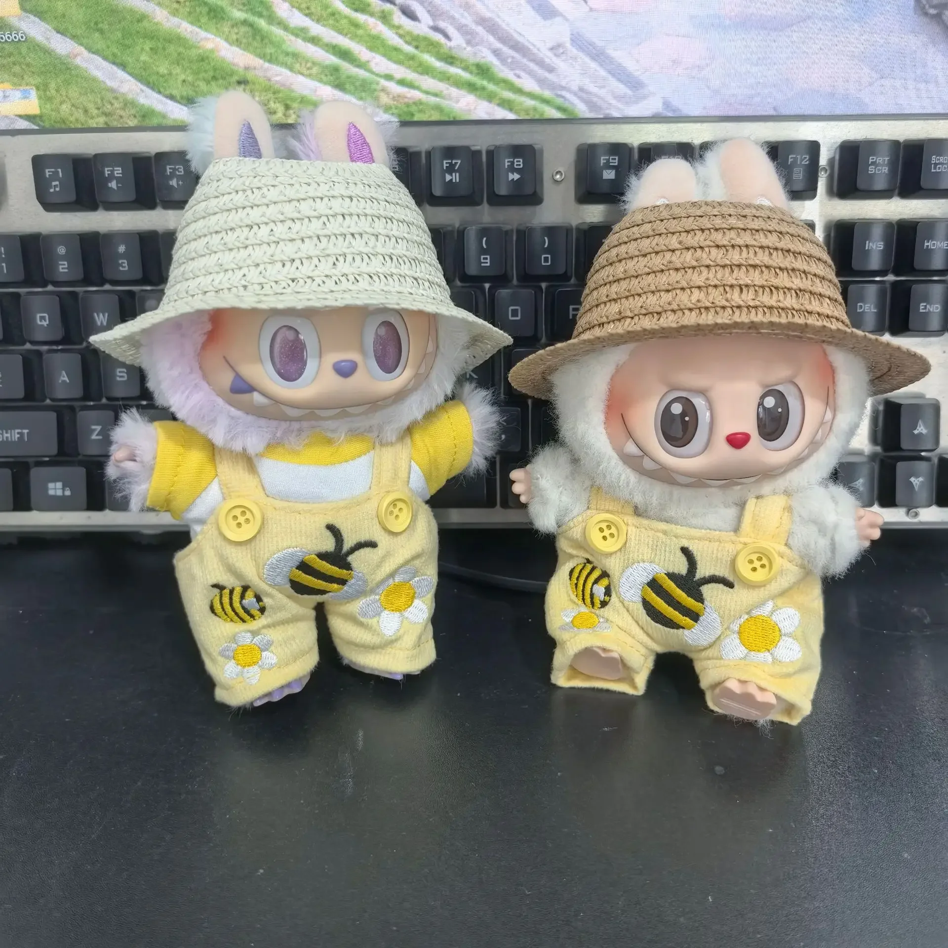 

Одежда для кукол Labubu 15/17 см Gen 1-3, комплект штанов с подтяжками и вышивкой пчелы, аксессуары для одежды