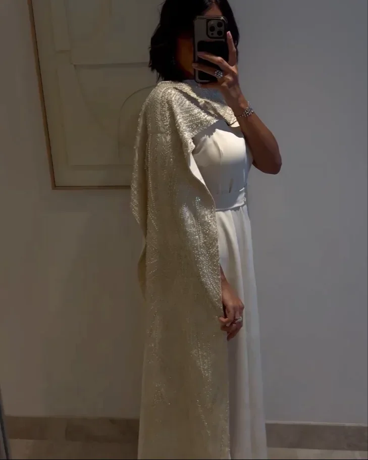 Robe de Soirée Personnalisée pour Femme, Tenue Formelle, Col Carré, Colonne, Jupe Longueur Rincée, Étole Drapée, sur Mesure, Arabie Saoudite