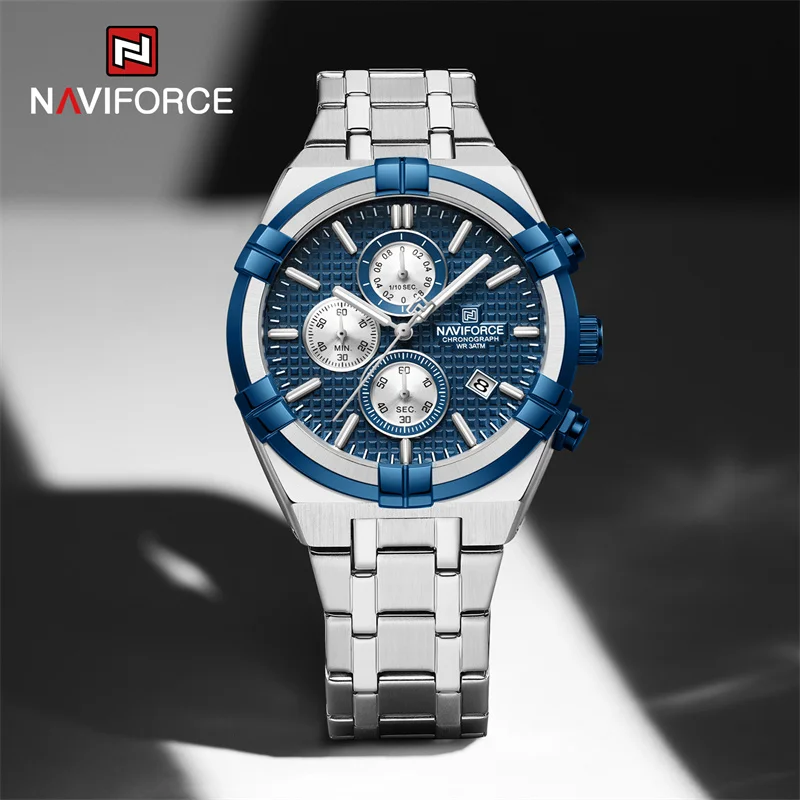 NAVIFORCE Luxury Men\'s Watches Stainless Steel Fashion Quartz Wristwatches Male Business Calendar Clock Relogio Masculino 2023