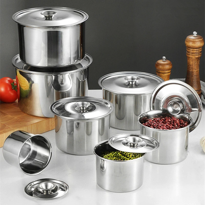 Stainless Steel Seasoning Lard Tank with Lid Stew Pot Egg Sugar Bowl Spice Organizer Grains Dry Goods Storage Box Can Container