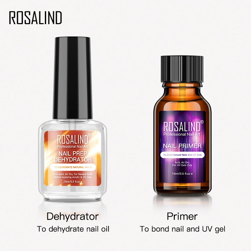 ROSALIND 15ml Nail-Primer Nail Prep Dehydrator For Gel Nail Polish Free Grinding Nail Art Base To Matt Coat Hybrid Varnishes