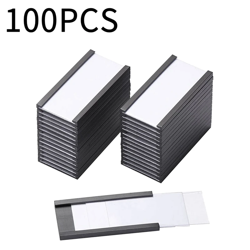 100Pcs Magnetic Label Holders With Magnetic Data Card Holders With Clear Plastic Protectors For Metal Shelf (1 X 2Inch)