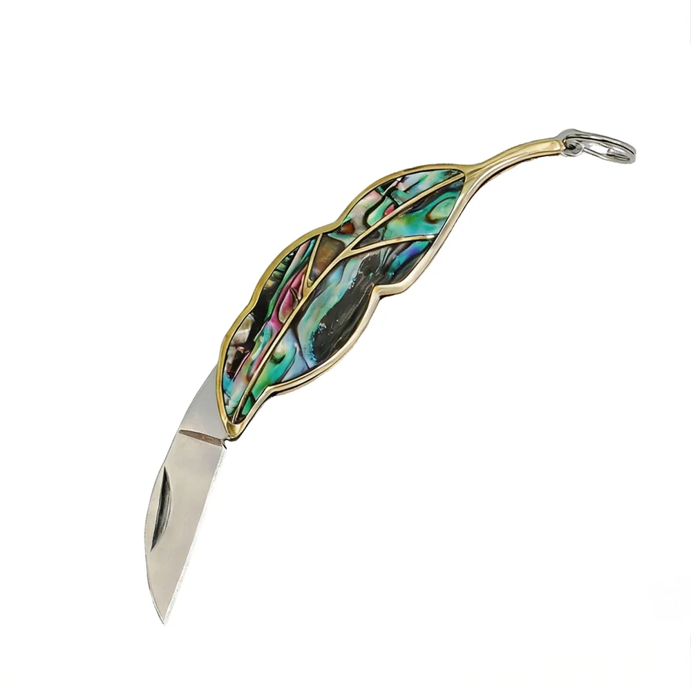 

Handmade Leaf-Shape EDC Tool, Abalone Shell Handle Portable Keychain Knife , Unique Creative Gift for Daily Use & Collection