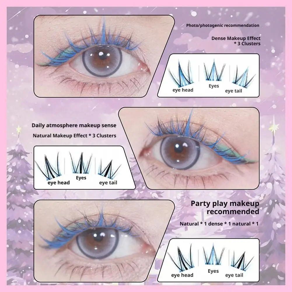 Colored False Eyelashes No Glue Needed Natural Segmented Grafted Lashes Single Cluster Self-adhesive Lash Makeup Tool