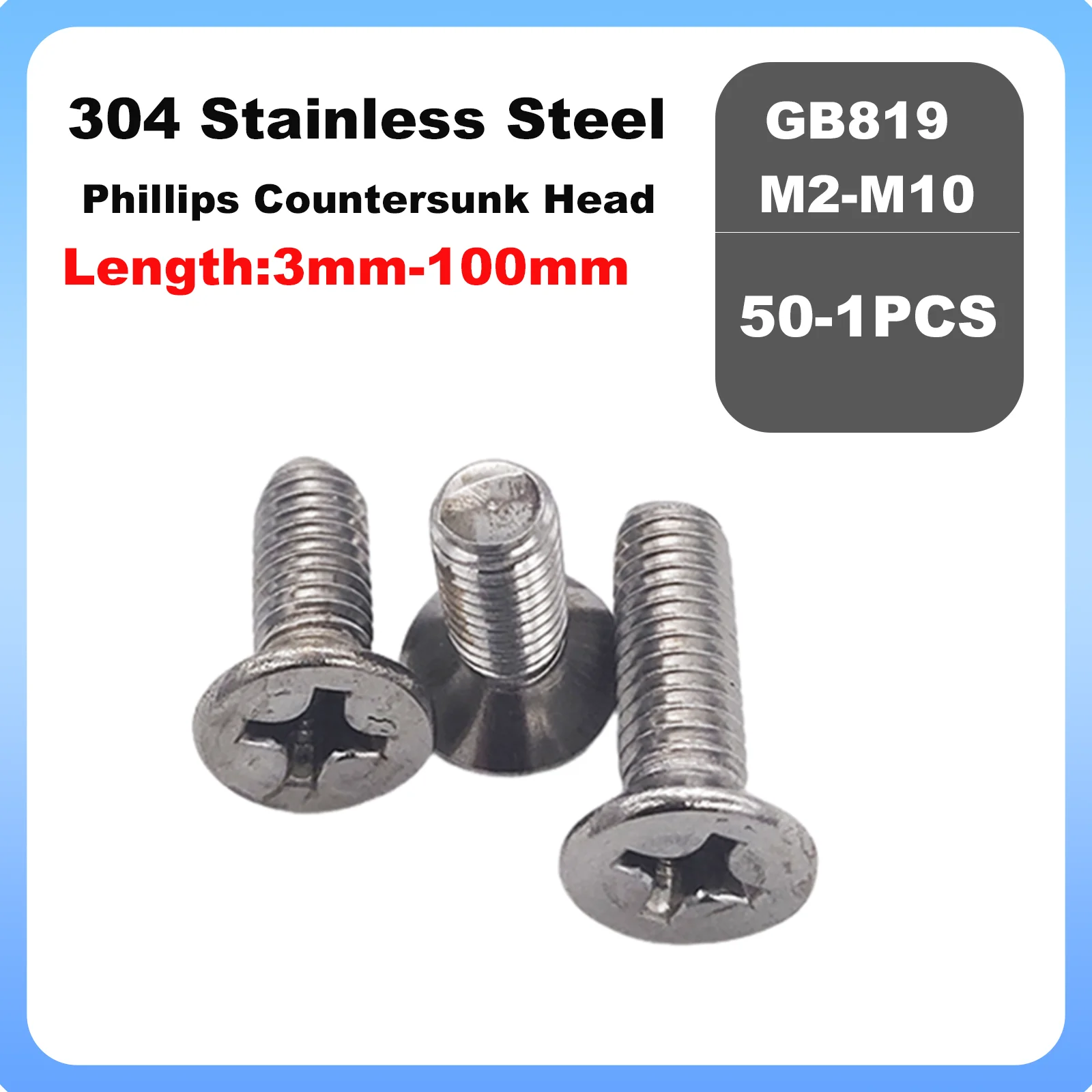 1/2/5/10/20Pcs GB819 M2 M2.5 M3 M4 M5 M6 M8 M10 304 A2 Stainless Steel Cross Phillips Flat Countersunk Head Screw Bolt