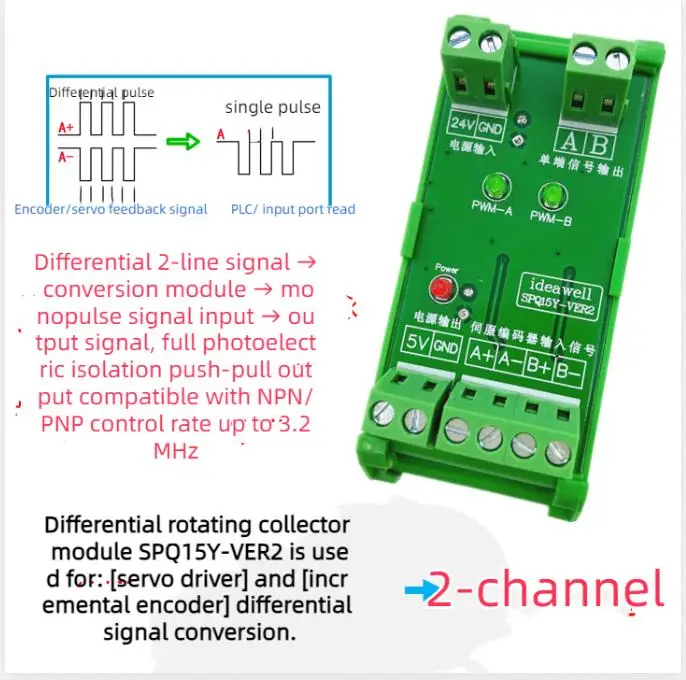 Differential to Collector Single-ended Encoder Differential Signal Conversion Grating 2 Channel PLC Fully Compatible