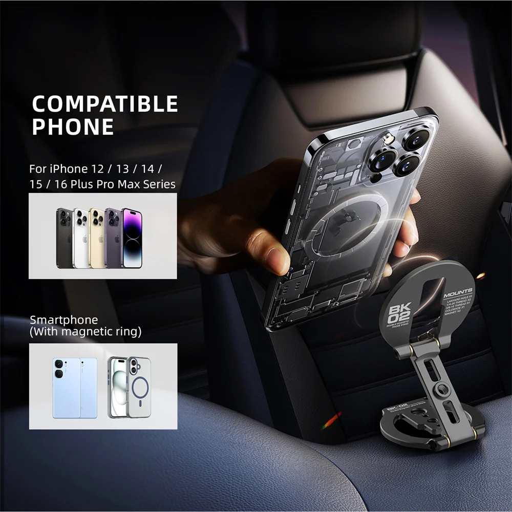 Dual Magnetische Telefoon Houder voor Statief/Camera/Reizen Vliegtuig Stand Ultradunne 1/4 "Schroef Statief Mount voor Iphone 16-12 Android