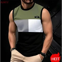 Simple Casual Striped Print sleeveless T-shirt For Men Street Men's tank tops Summer casual vest Clothing Loose Oversized TShirt 3