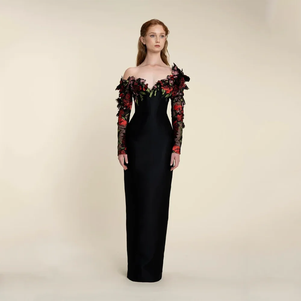 

Длинные вечерние платья на одно плечо по индивидуальному заказу, элегантные платья с длинными рукавами для торжественных случаев, платья для выпускного вечера с цветами 2025 года, платья для выпускного вечера