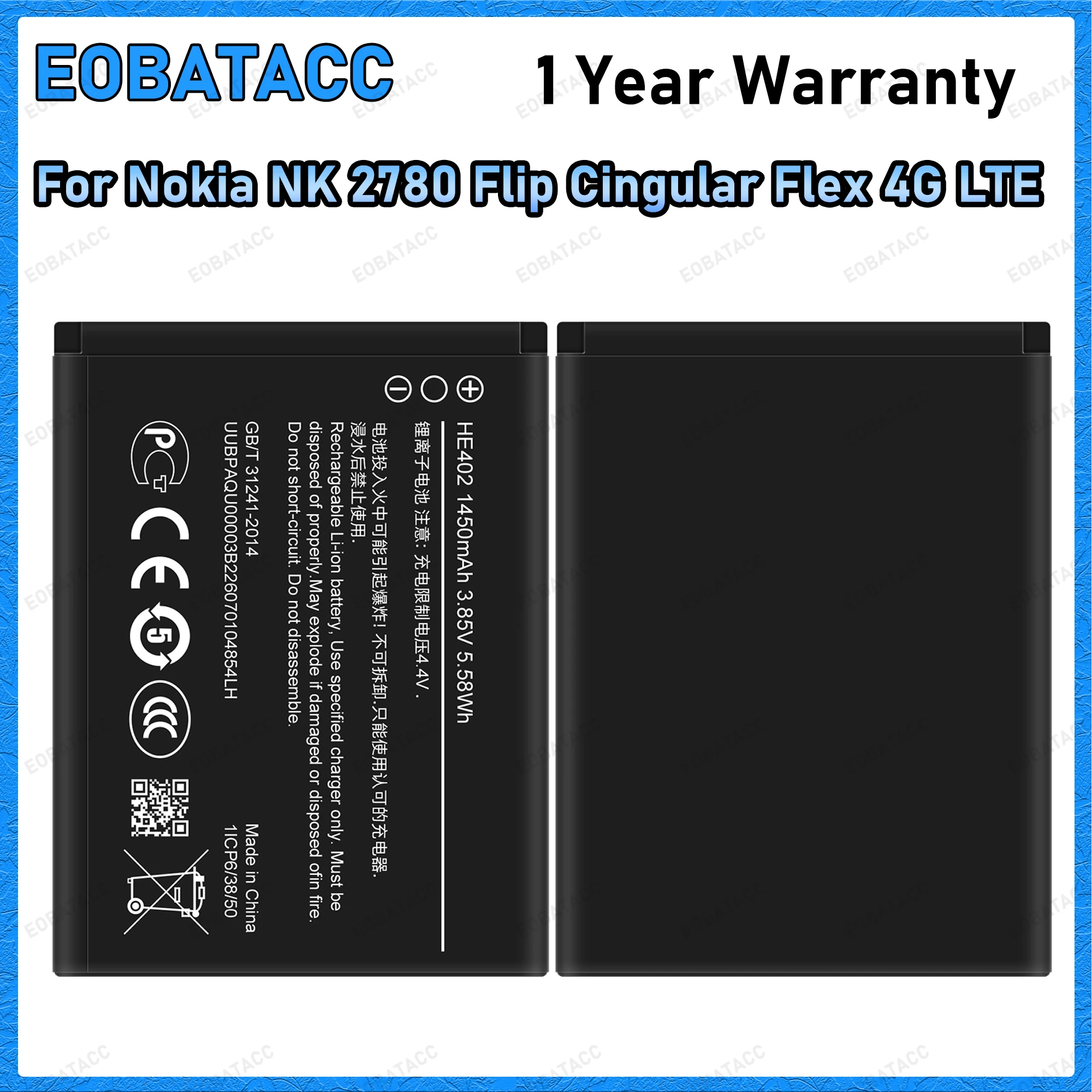 HE402 Battery for Nokia 2780 Flip 4G LTE Cingular Flex Replacement Large Capacity Rechargeable Battery