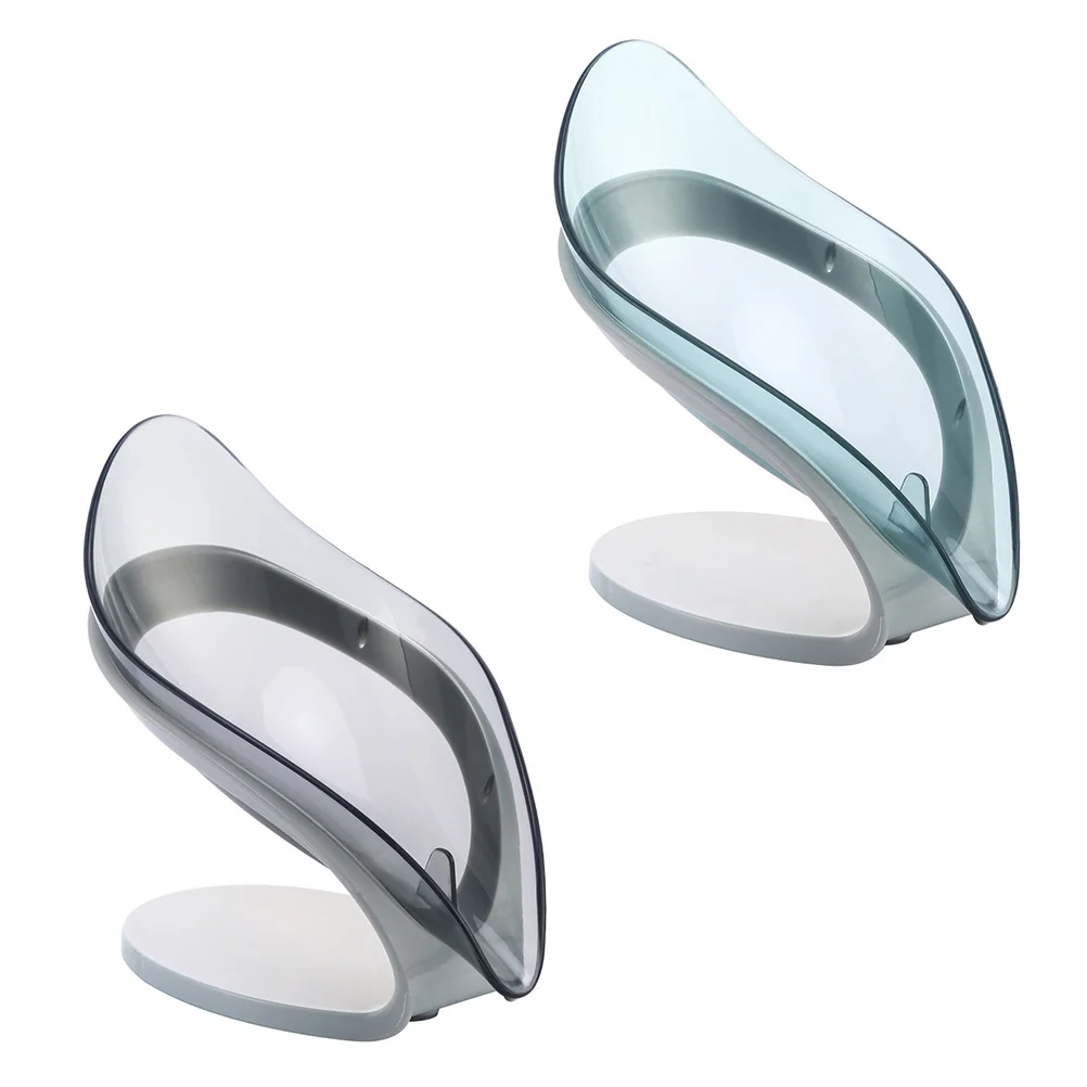 

2Pcs Clear Creative Leaf Soap Dish Bar Soap Tray Drainage Rack Bathroom Supply Holder Sponge Container Bathroom Supplies