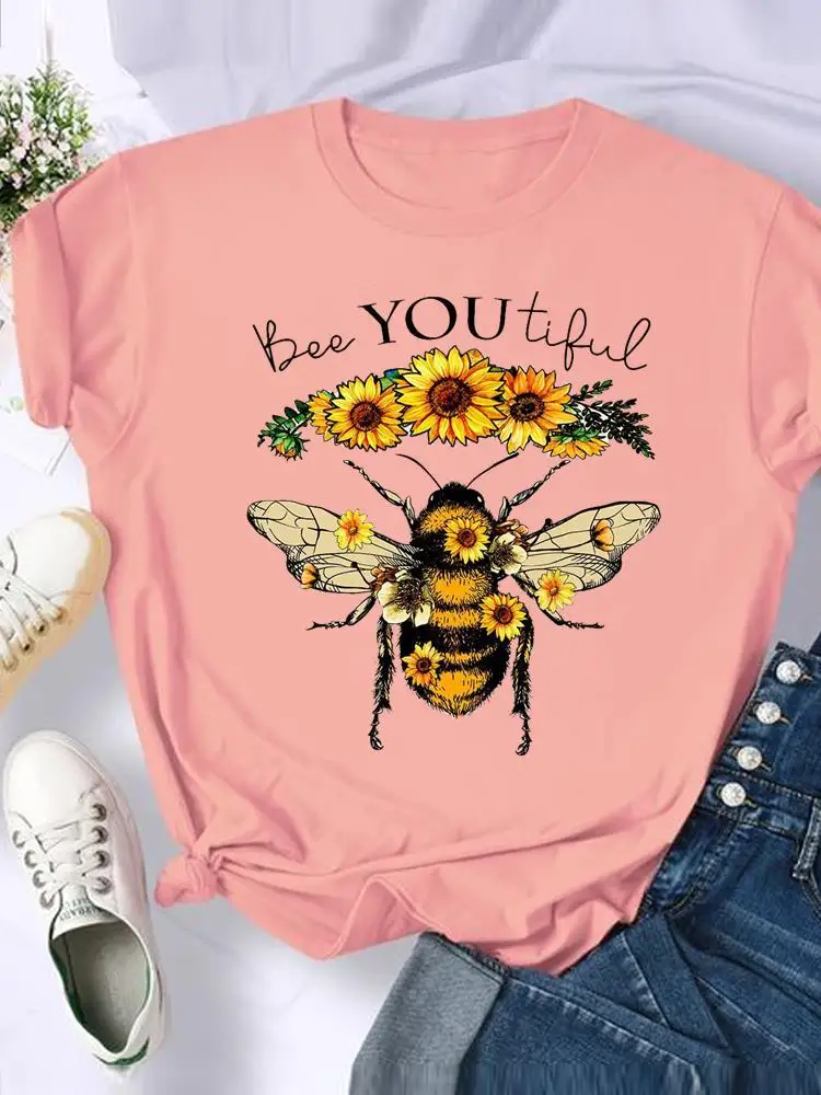 

Bee Floral Flower Letter 90s T Clothes Clothing Graphic Tee Ladies Fashion Female Casual Short Sleeve Women Print T-shirts