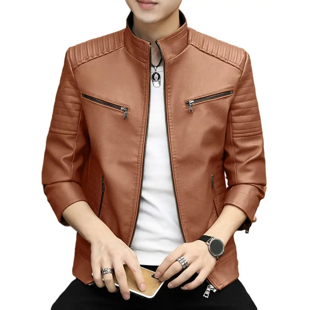 

2024 Men Leather Suit Jacket Men Slim Fit Short Coat Men Fashion Leather jacket Streetwear Casual Blazer Jackets Male Outerwear