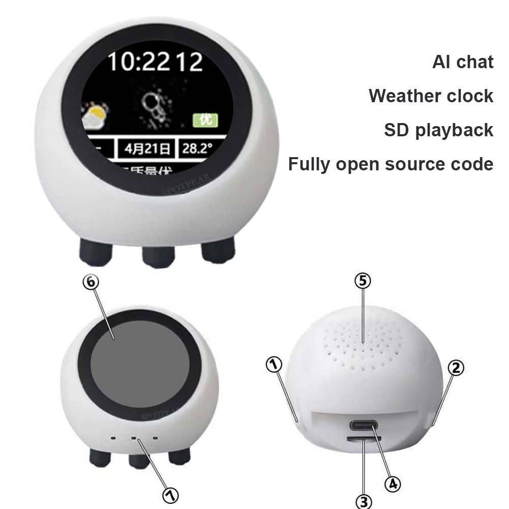 

DeepSeek XiaoZhi AI Голосовой робот для чата ESP32-S3-1,28 дюйма-AI 1,28 дюйма ЖК-дисплей WROOM-1-N16R8 Макетная плата Астронавт Часы Орнамент