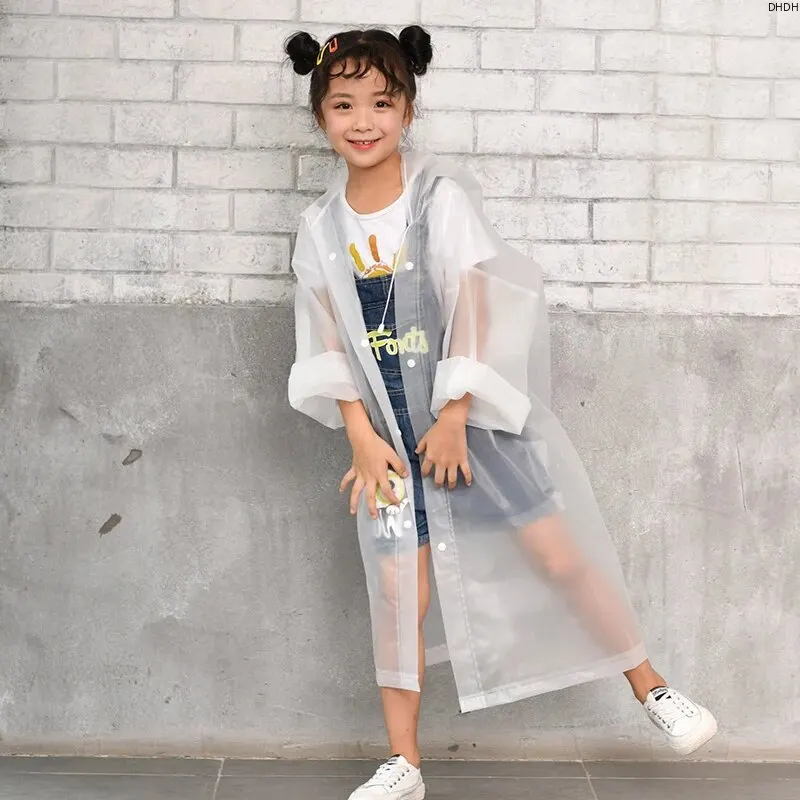 Eva CHILDREN'S Raincoat Transparent Non-one-time Thickening Waterproof Portable Outdoor Boys and Girls Hiking Camping Poncho