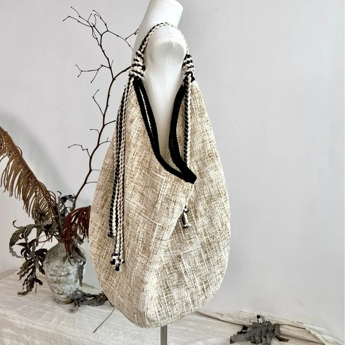 

Холщовые сумки-тоут в форме полумесяца для женщин, сумка на плечо с веревочным ремнем, мягкие сумки-хобо, кошельки-хобо, ведро, женская сумка, облачные сумки подмышки