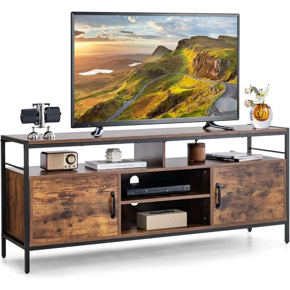 TV Stand for TVs up to 65”, 58” TV Console Table w/ 2 Cabinets & Adjustable Shelf, Media Entertainment Center w/Cable Manage Ho