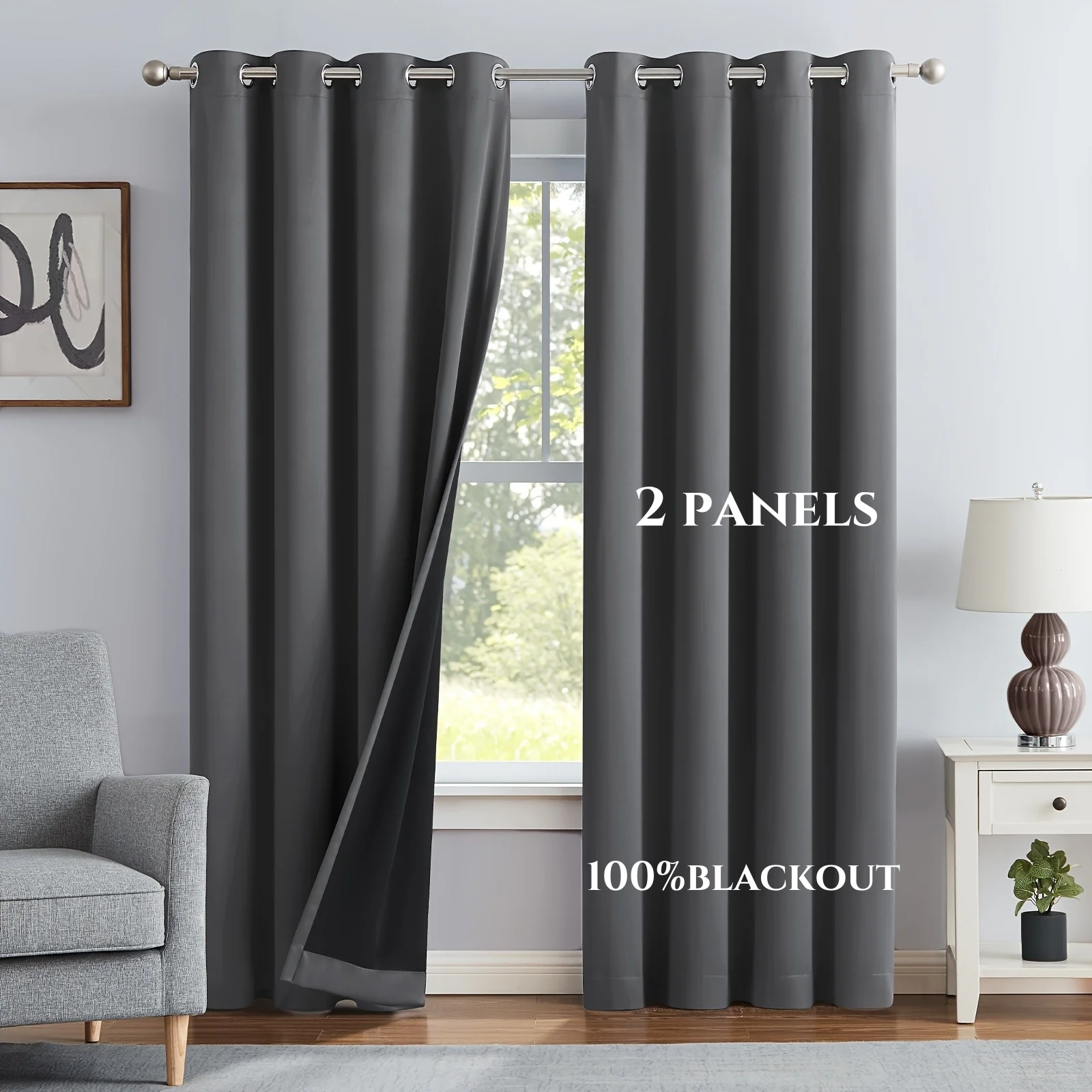 2panels Modern 100% Blackout Solid Curtains, Window Curtains for Living Room, Bedroom, Kitchen, Prevent Ultraviolet Rays Draps