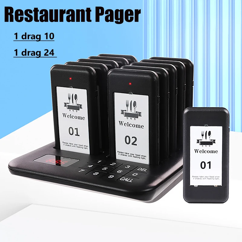 

Wireless Restaurant Buzzer Pagers 10 Coasters Paging Guest Calling Queuing System for Coffee Dessert Burger Shop Food Truck