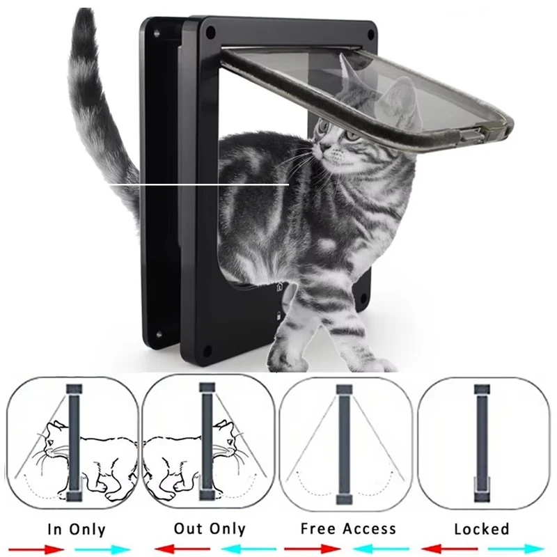 

Weather Proof Cat Door 4 Way Locking for Cats Up To 20 Lbs Interior Cabinet Garage Doors Transparent ABS Plastic Flap S/M/L/XL