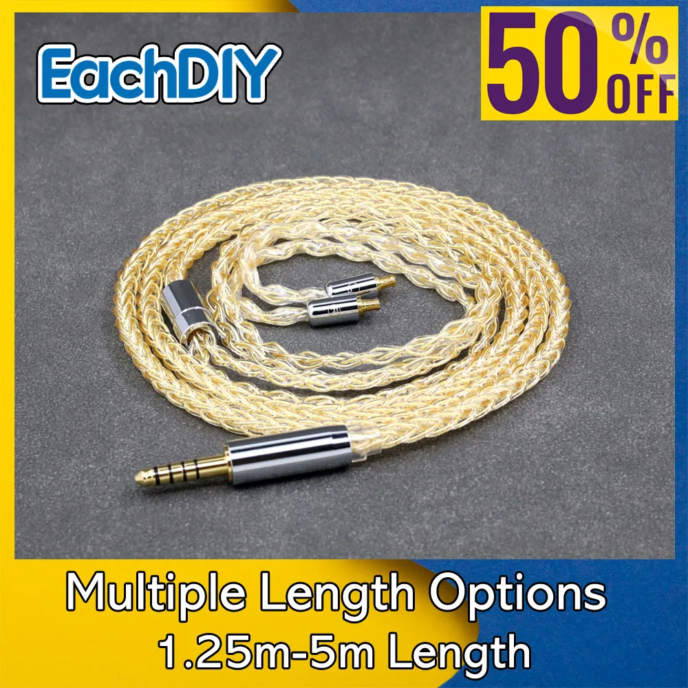 

8 Core 99% 7n Pure Silver 24k Gold Plated Earphone Cable For Audio Technica ATH-CKR100 CKR90 CKS1100 CKR100IS CKS1100IS LN008812