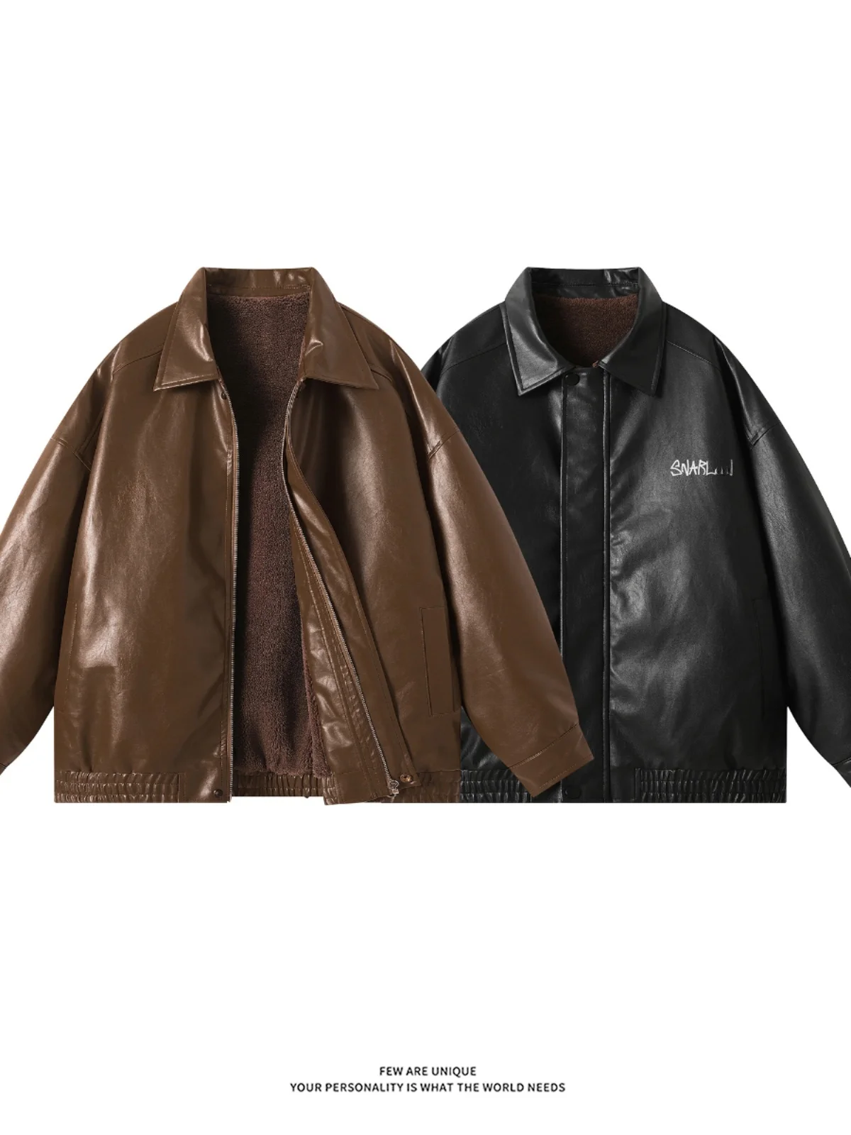 

Trendy Brown Leather Jaet Men's Faionable Thiened Fce Motorcycle Sle Winter Outerwear PU Leather Coat XJ00329