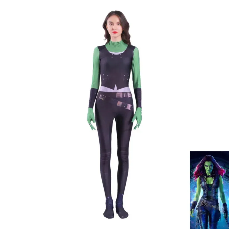 

Kids Adults Guardians of The Galaxy Gamora Cosplay Costume Women Girls Halloween Bodysuit Supergirl Party Jumpsuit Zentai Suit