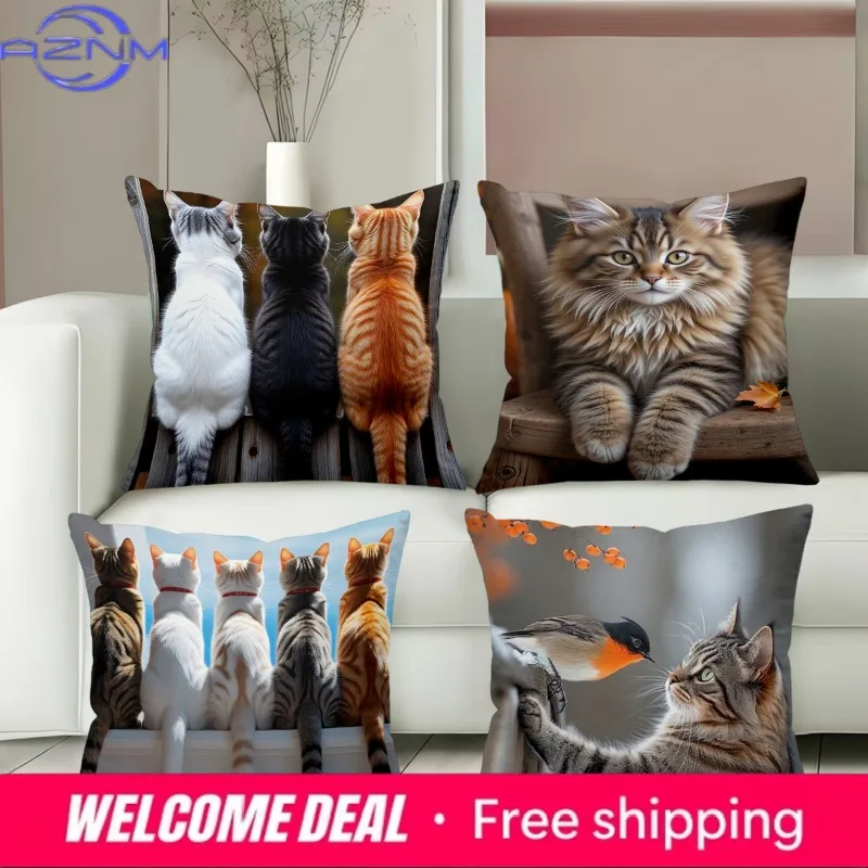

Cute Cat Pillows With Different Cat Images For Home Polyester pillowcase, sofa decorative cushion cov Headboard Pillow