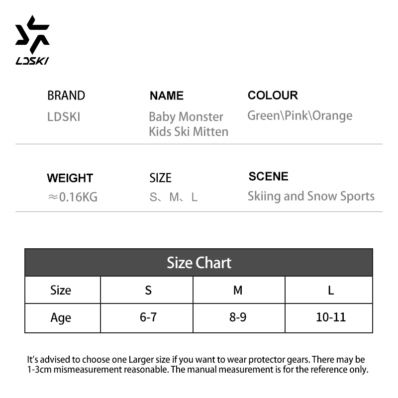 LDSKI Ski Gloves Kids Protective Thermal Insulated Zipper Nose Wipe Winter Warm Mittens Outdoor Sports Snowboard Accessories