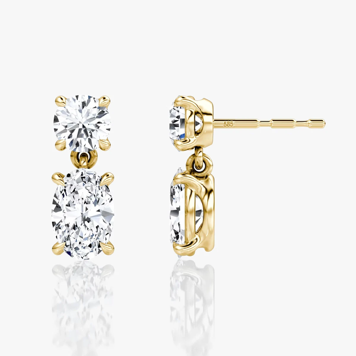 Lab Grown Diamond Drop Earrings, Round & Oval Cut Diamond Dangle Earrings, 9K 14K 18K Solid Gold, Luxury Fine Jewelry For Her