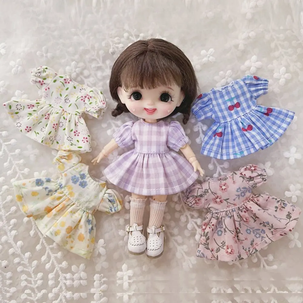 Handmade Impresso Vestidos para Bonecas BJD, Roupas De Manga Curta, Saia De Boneca, Acessórios De Roupas, 1/11 OB11