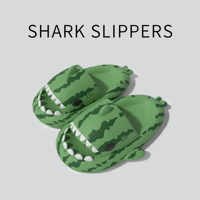 Shark Watermelon Shark Slippers para homens e mulheres, Home Fury, Sola grossa, Sola macia, Anti Slip, EVA Cartoon Slippers, Casais, Verão