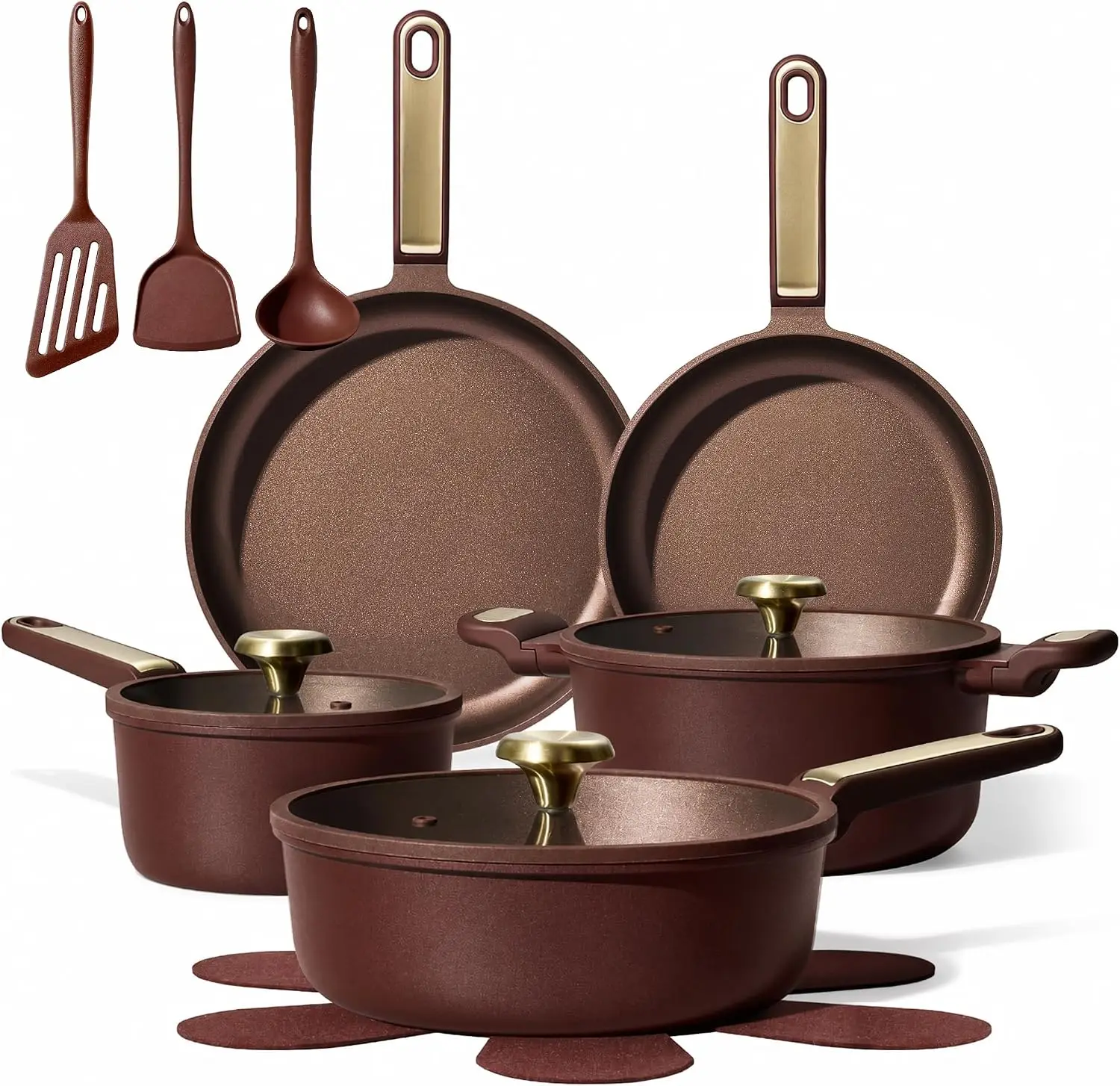 Nonstick 16 Piece Cookware Pots Pans Set Silicone Lids Dishwasher Safe Space Saving Fits All Stovetops Stay Cool Handle