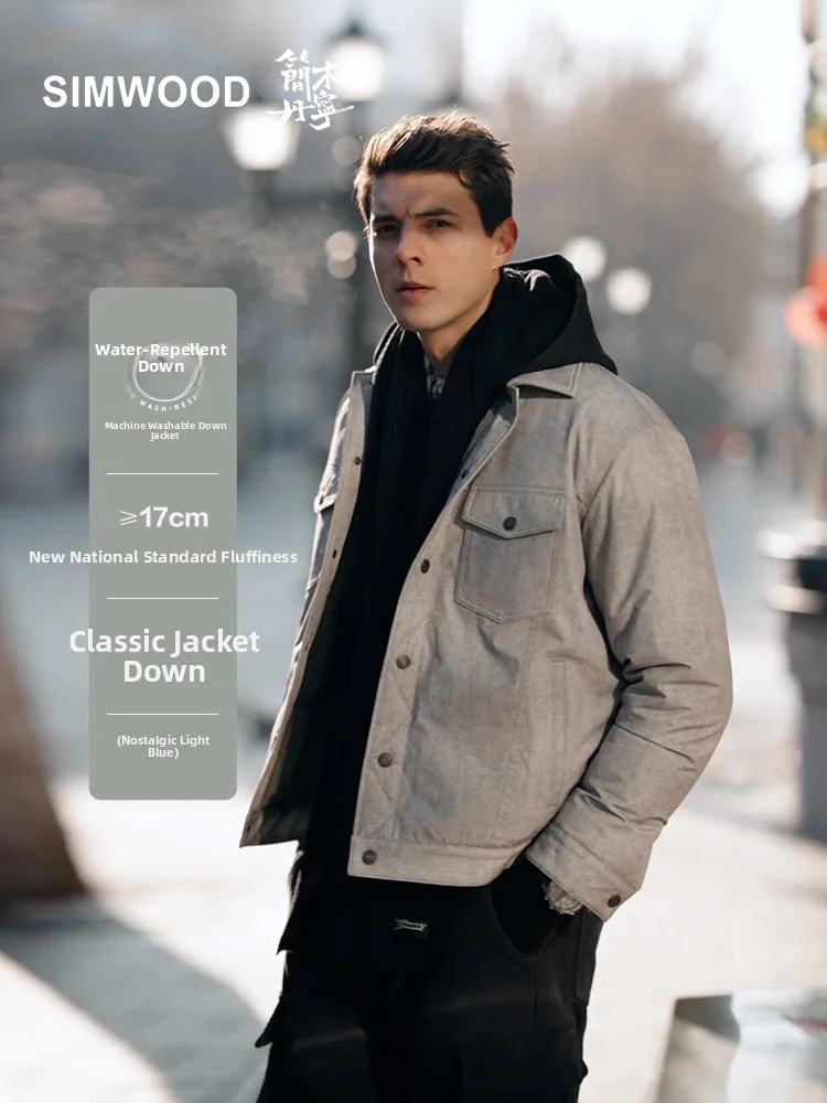 

Simwood Denim Lightweight down Jaet Youthful Sle Water Resistant 90 White Du down Filling Slim Fit Men's Outerwear