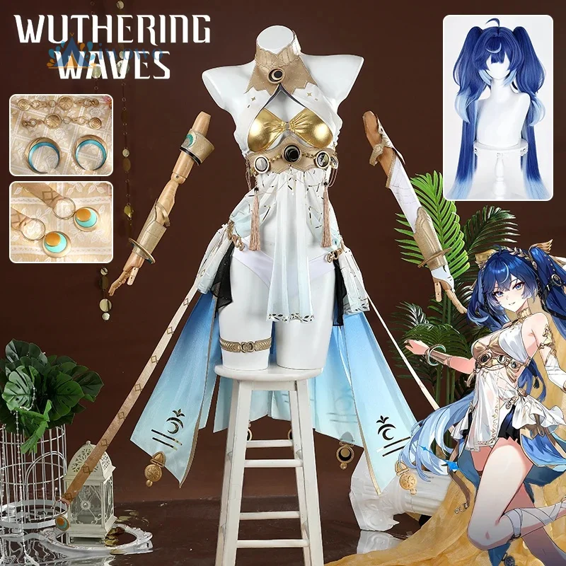 Wuthering Waves Iuno Cosplay Costume Wig Dress Skirt Hair Accessories Props Full Set For Women Girls Rinascita Festival Carnival
